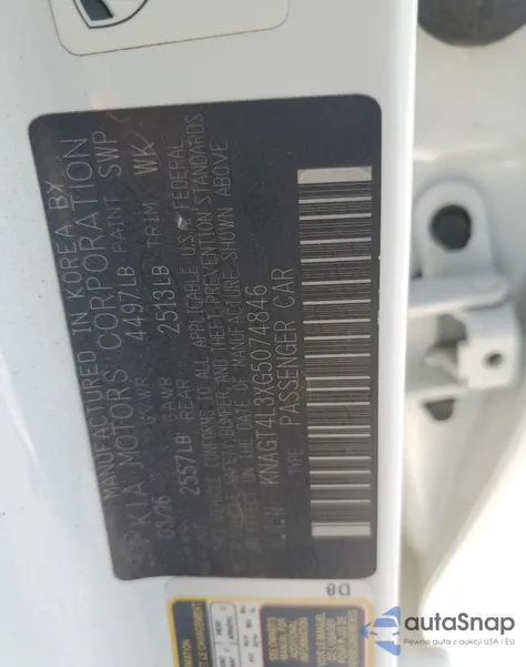 2016 Kia Optima Lx из США, поврежденный, VIN KNAGT4L3XG5074846